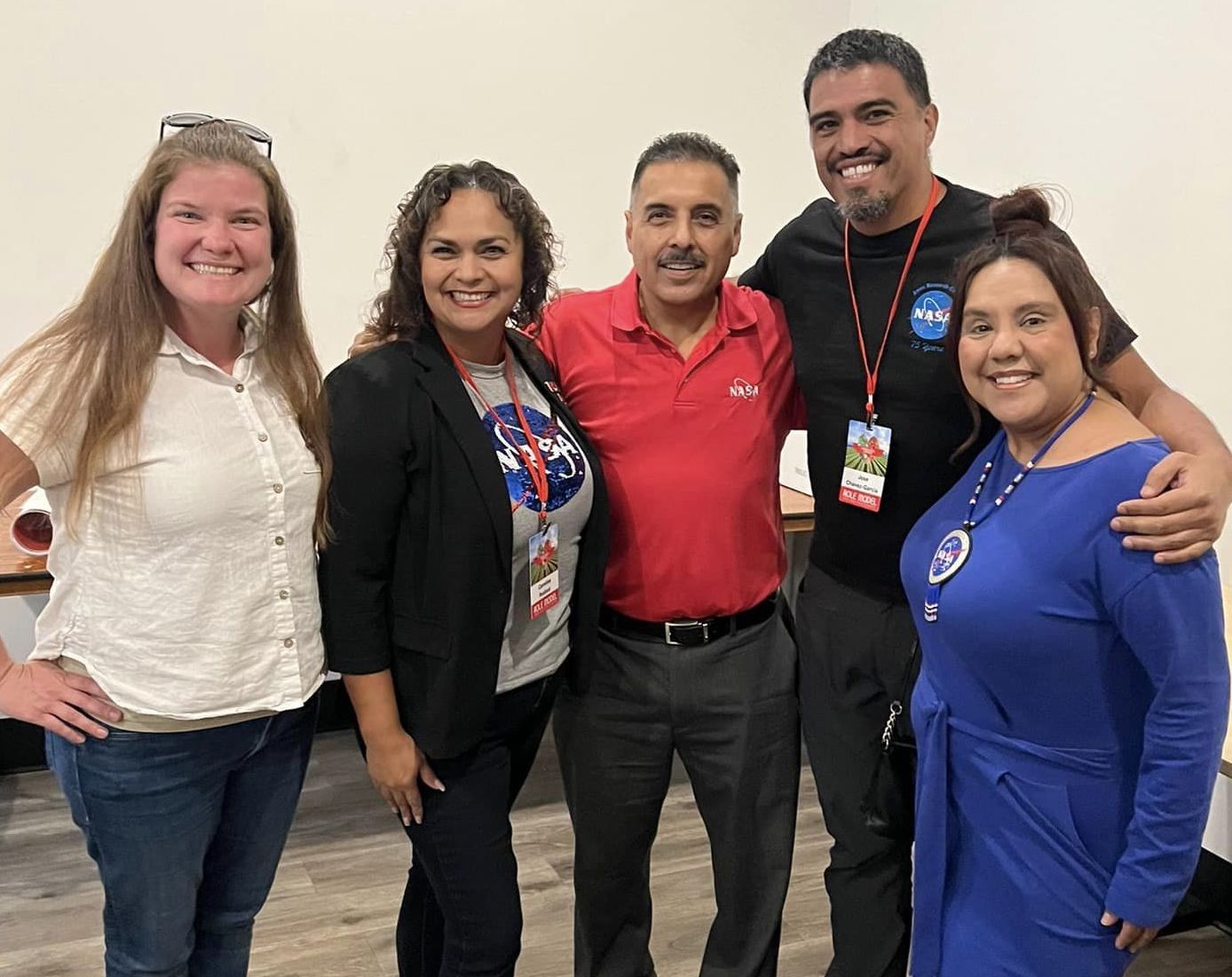 Ames staff, left to right Cara Dodge, Carolina Rudisel, Astronaut Jose Hernandez, Chavez Garcia and Maria Lopez at the Oct. 29