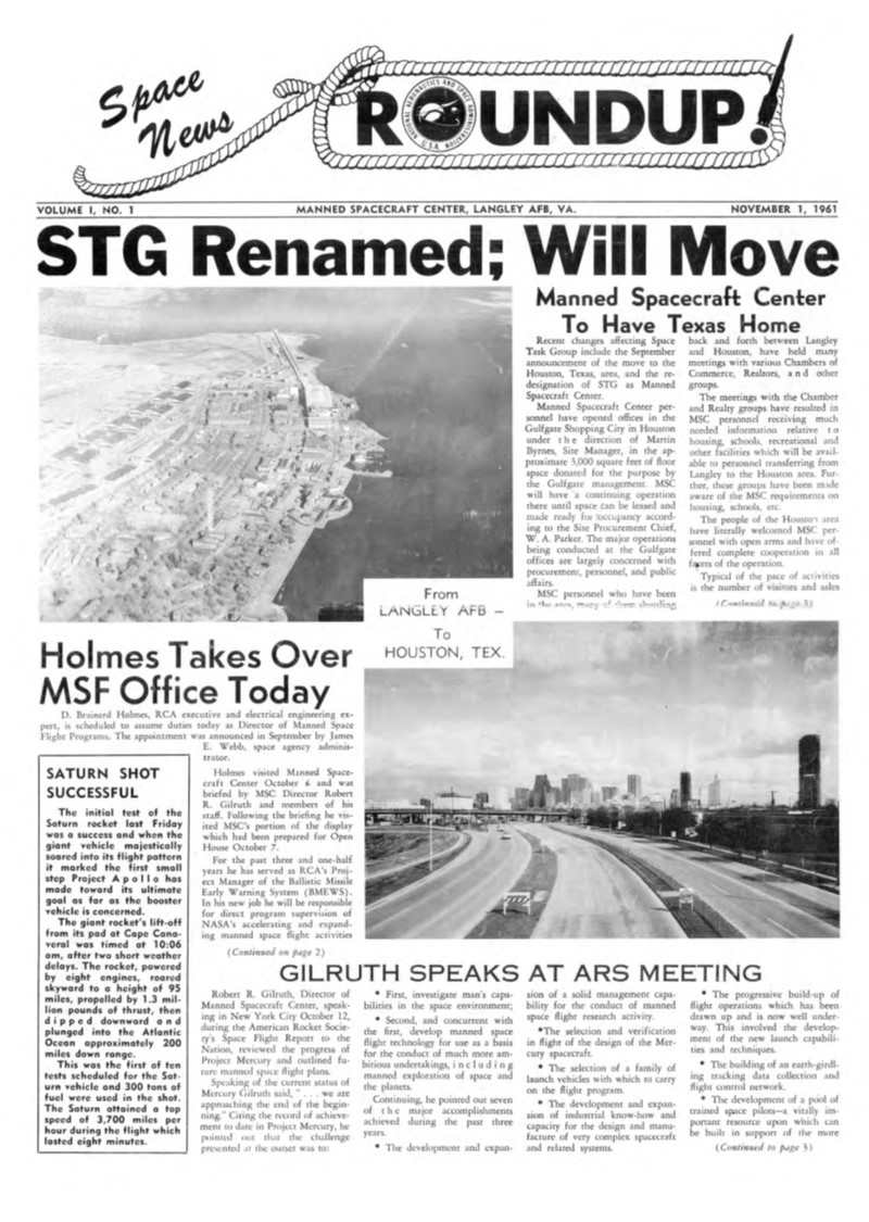 Image of The initial edition dated Nov. 1, 1961, of the Space News Roundup