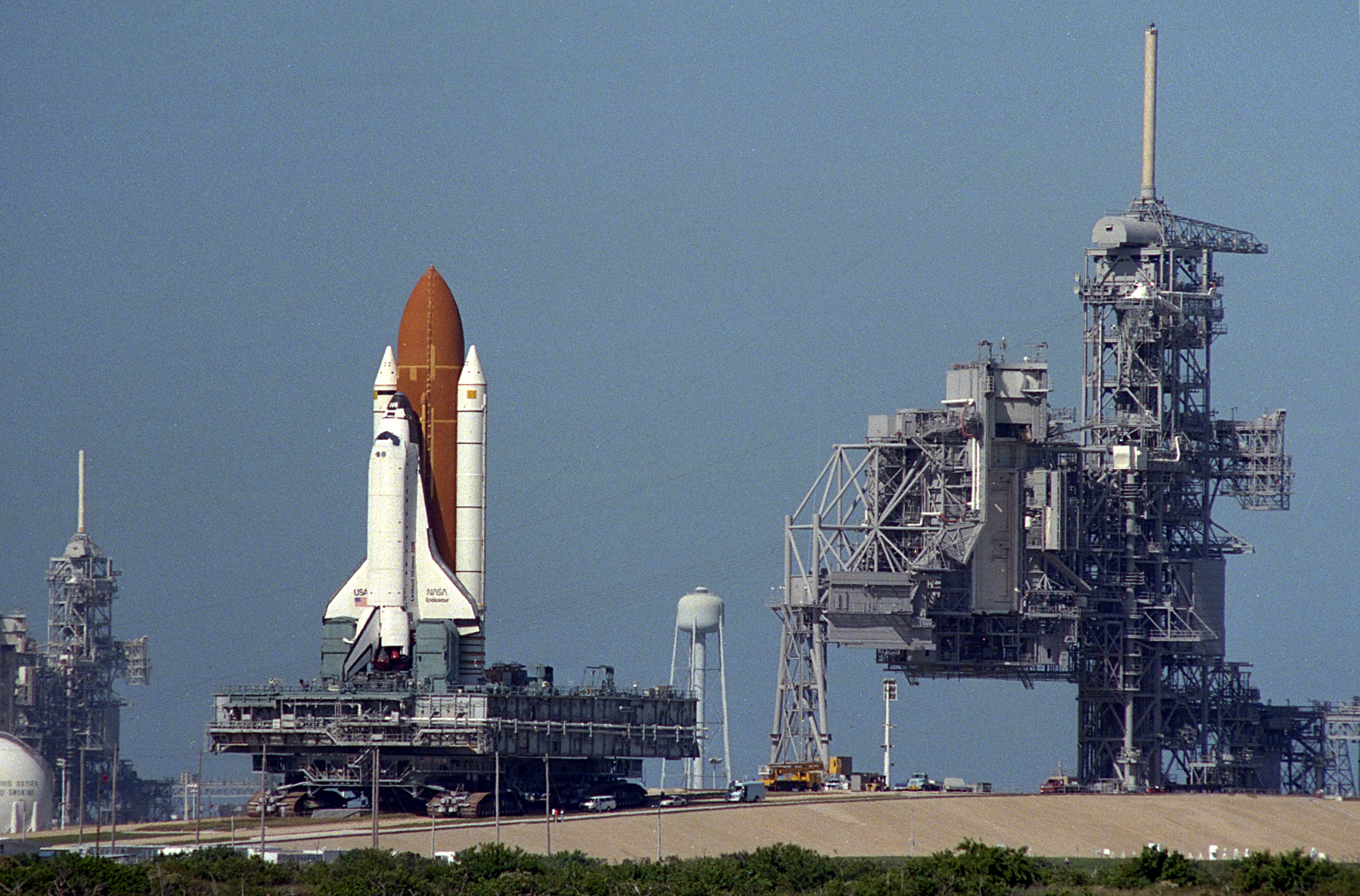 Endeavour rolls over from Launch Pad 39A to 39B at NASA’s Kennedy Space Center in Florida