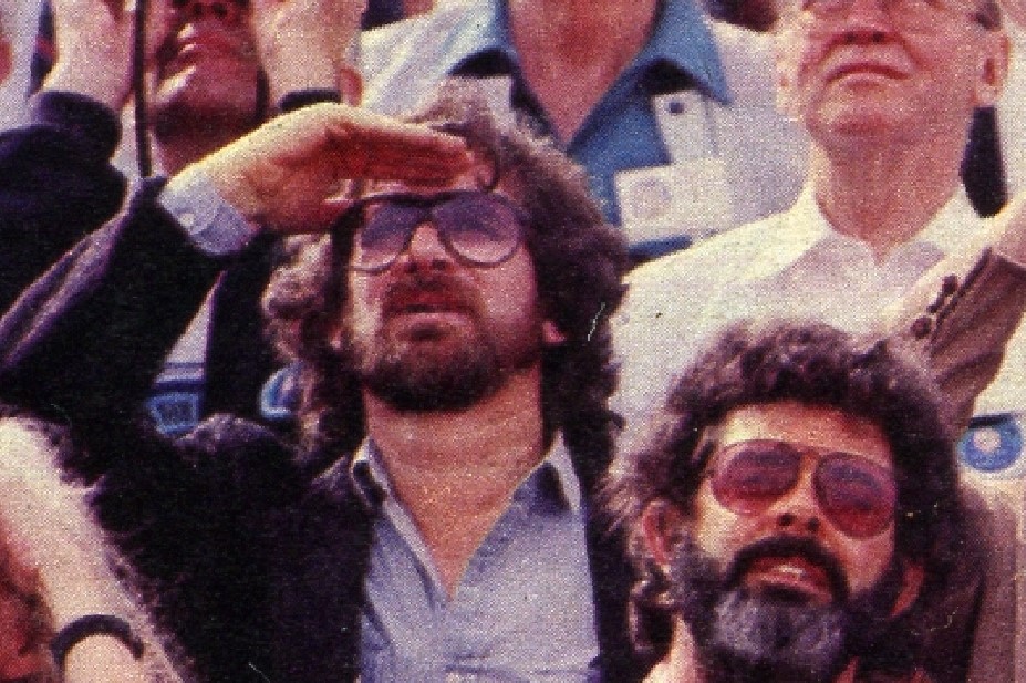 In the VIP stands to watch the STS-9 launch, Steven Spielberg, left, and George Lucas