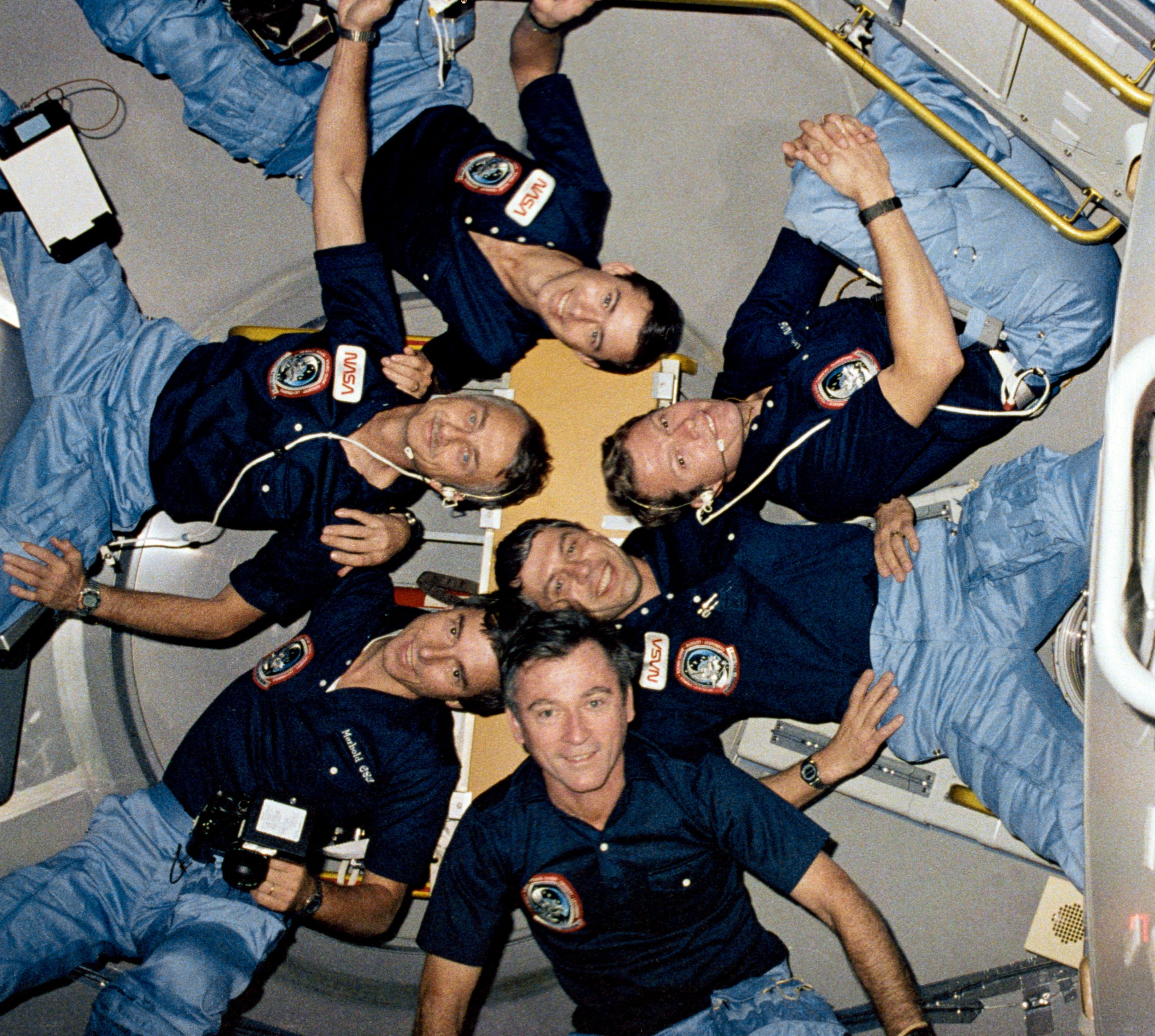 Inflight photograph of the STS-9 crew