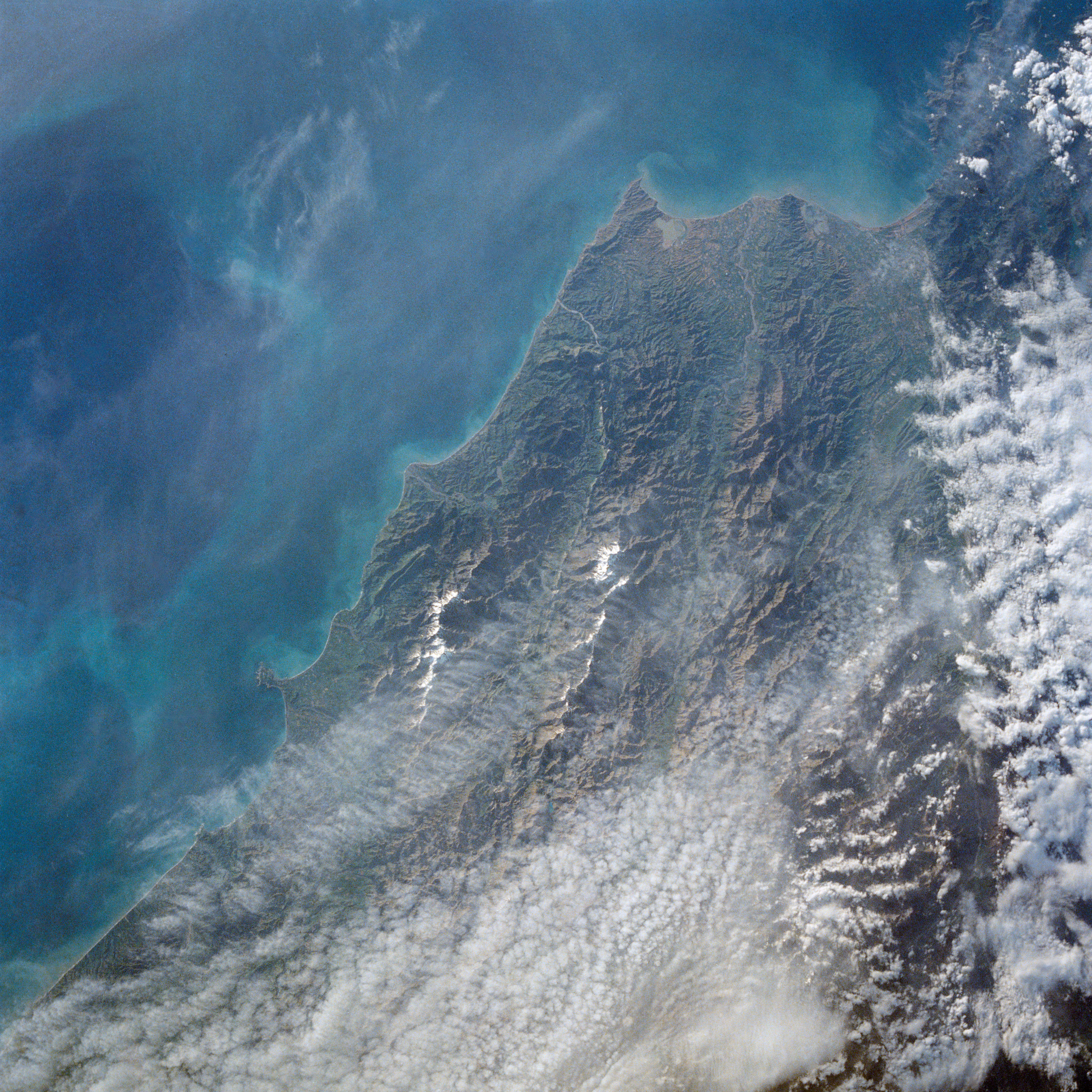 STS-9 crew Earth observation photograph of Cape Campbell, New Zealand