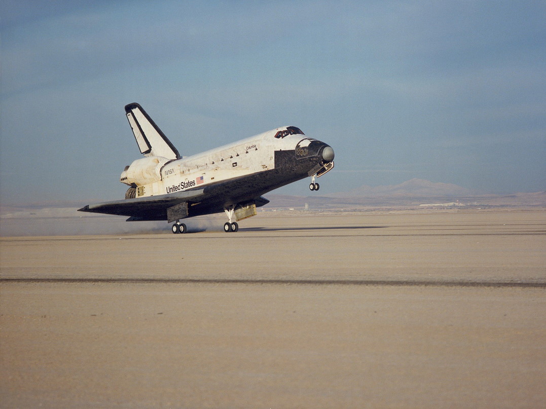 Space shuttle Columbia lands at Edward Air Force Base in California to end the STS-9 mission