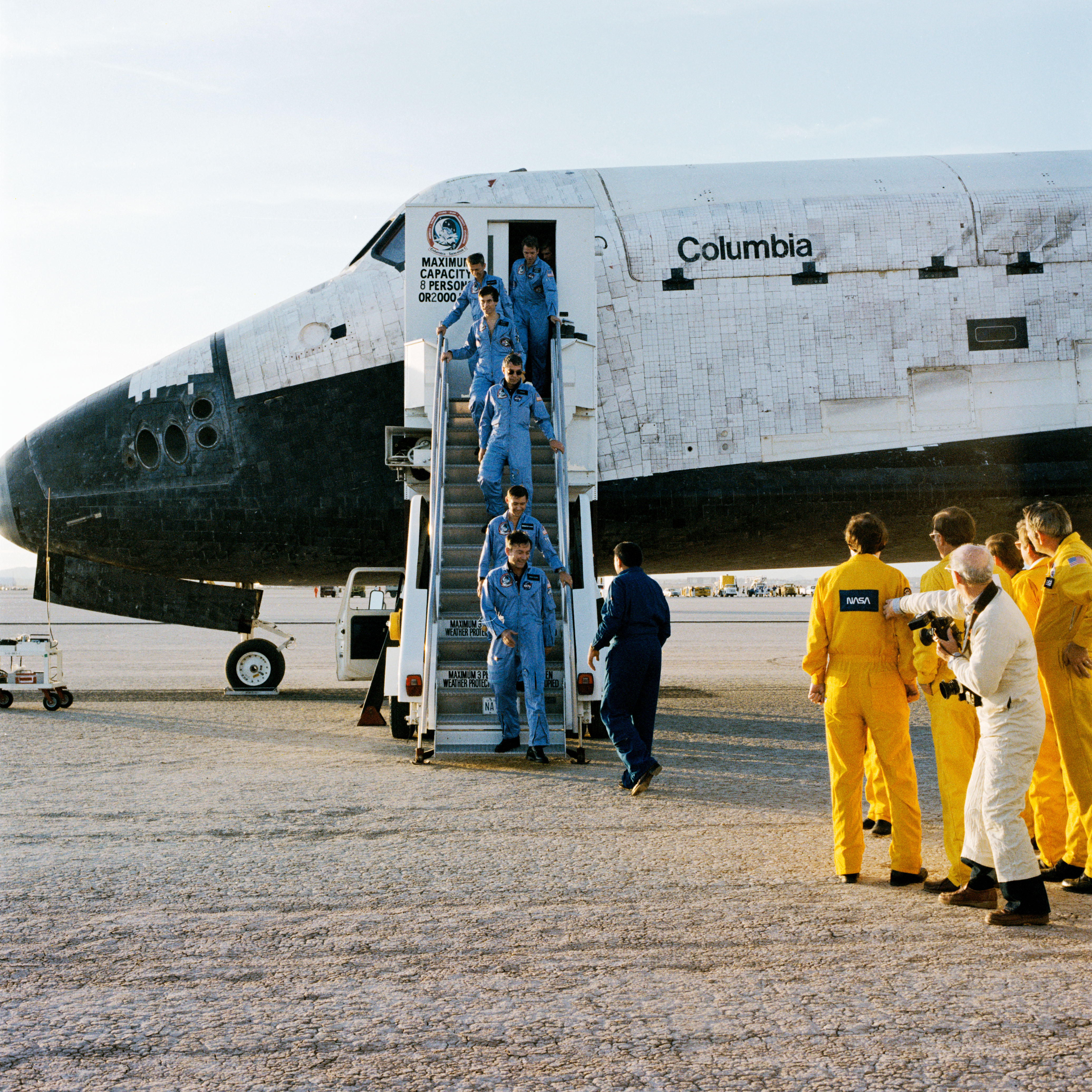 Space shuttle Columbia lands at Edward Air Force Base in California to end the STS-9 mission