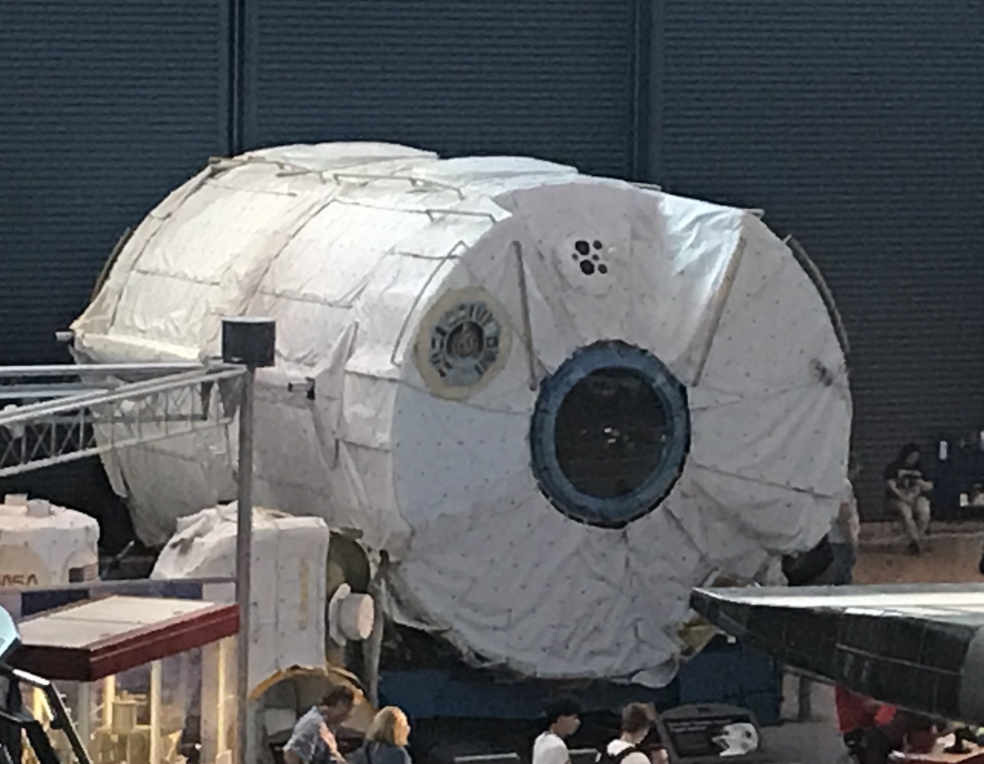 The Spacelab long module that flew on STS-9 and eight other missions on display at the Stephen F. Udvar-Hazy Center of the Smithsonian Institution’s National Air and Space Museum in Chantilly, Virginia