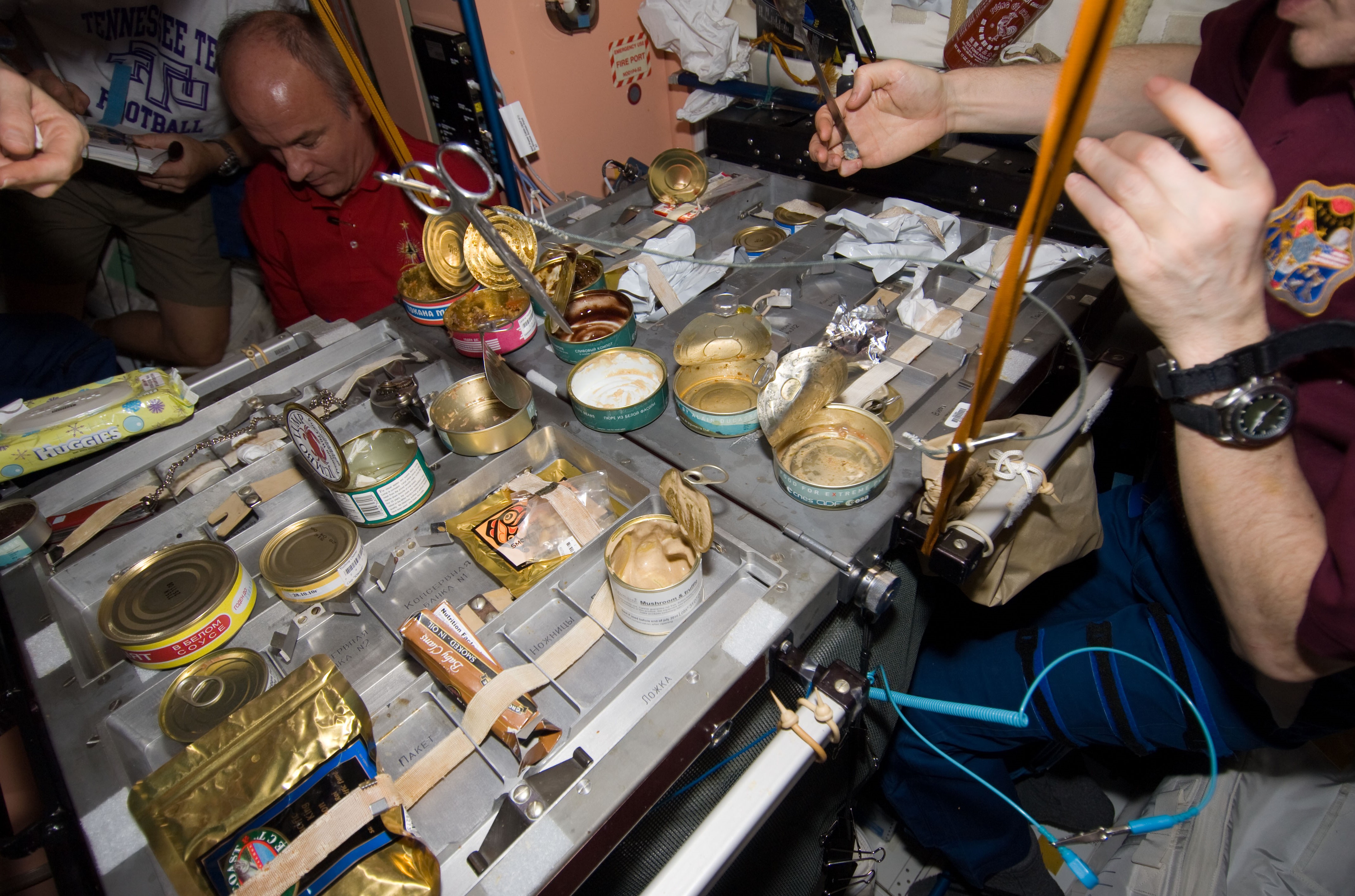 The Thanksgiving dinner for the Expedition 21 and STS-129 crews
