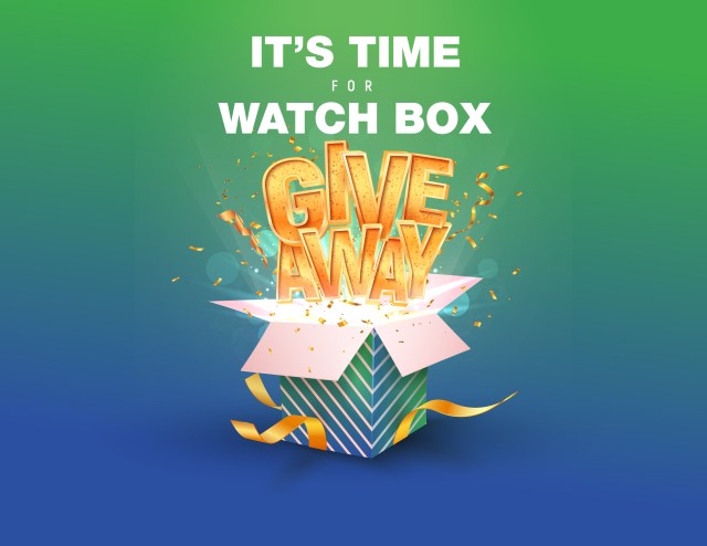 Watch Box Giveaway (graphic showing a box opening up with give away text) and confetti.