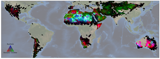 NASA’s EMIT produced its first global maps of hematite, goethite, and kaolinite in Earth’s dry regions using data from the year ending November 2023. The mission collected billions of measurements of the three minerals and seven others that may affect climate when lofted into the air as dust storms.
