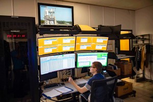 Engineer prepping for an RS-25 engine test in the test control center at NASA Stennis.
