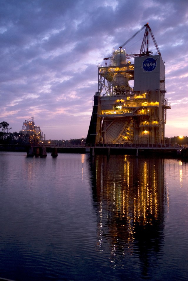 a view of a A-2 test stand at dusk