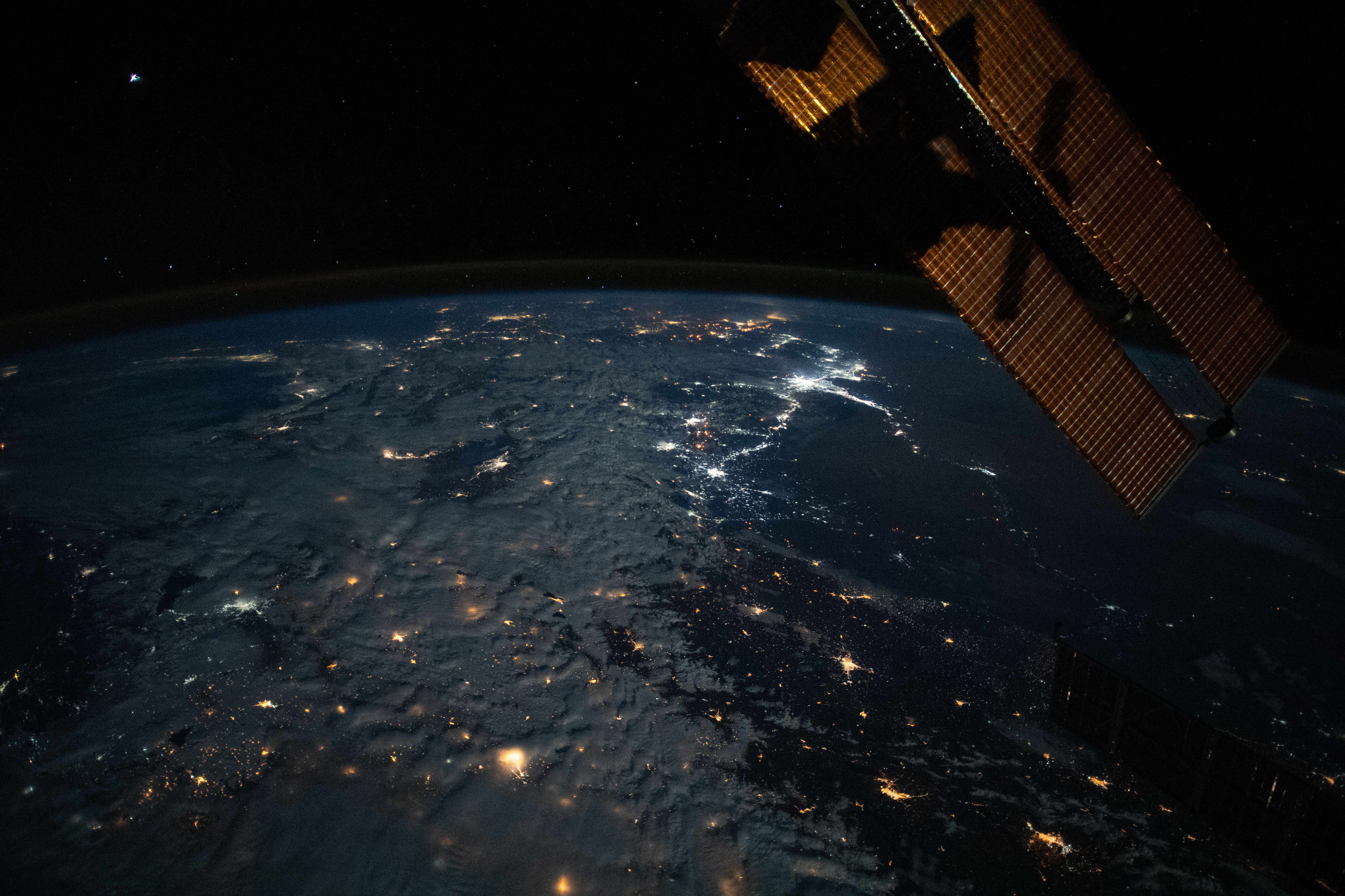 iss070e046944 (Dec. 25, 2023) -- Yellow and white city lights span throughout Turkey as the International Space Station soared through orbital nighttime 262 miles above.