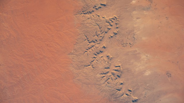 A portion of the Sahara in Libya's northwestern district of Nalut is pictured from the International Space Station as it orbited 260 miles above the north African nation.