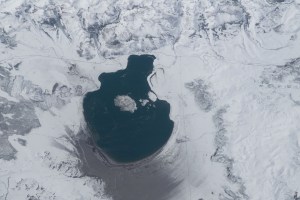 A snow-surrounded Mono Lake in Mono County in California was pictured by NASA astronaut and Expedition 69 Flight Engineer Woody Hoburg from the International Space Station as it orbited 262 miles above.