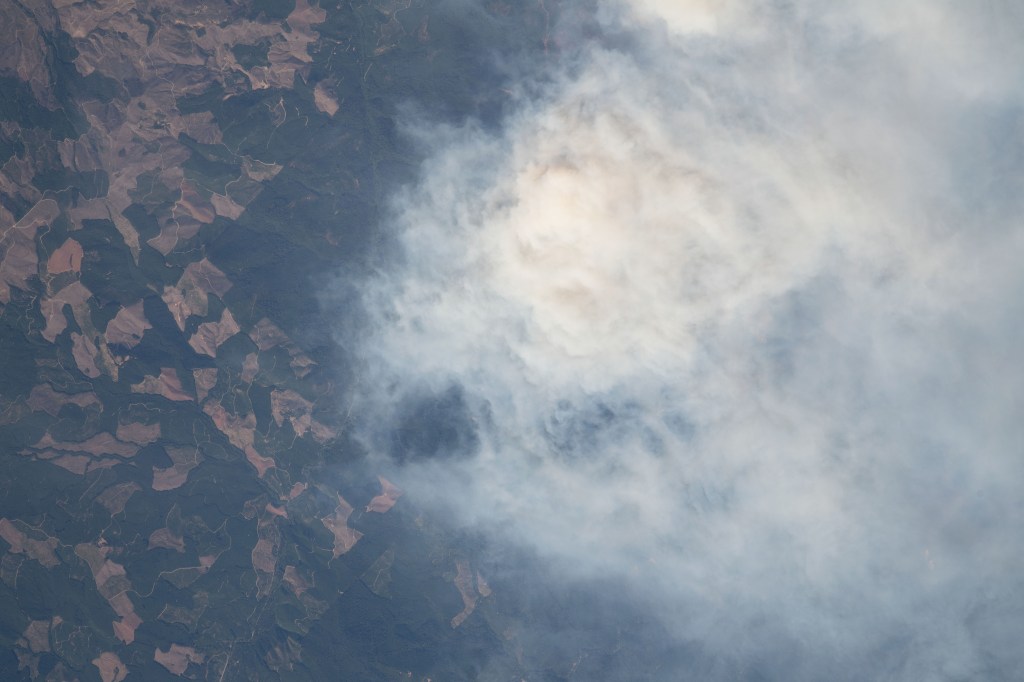 A wildfire near the Willamette National Forest in Oregon is pictured from the International Space Station as it orbited 265 miles above the Beaver State.
