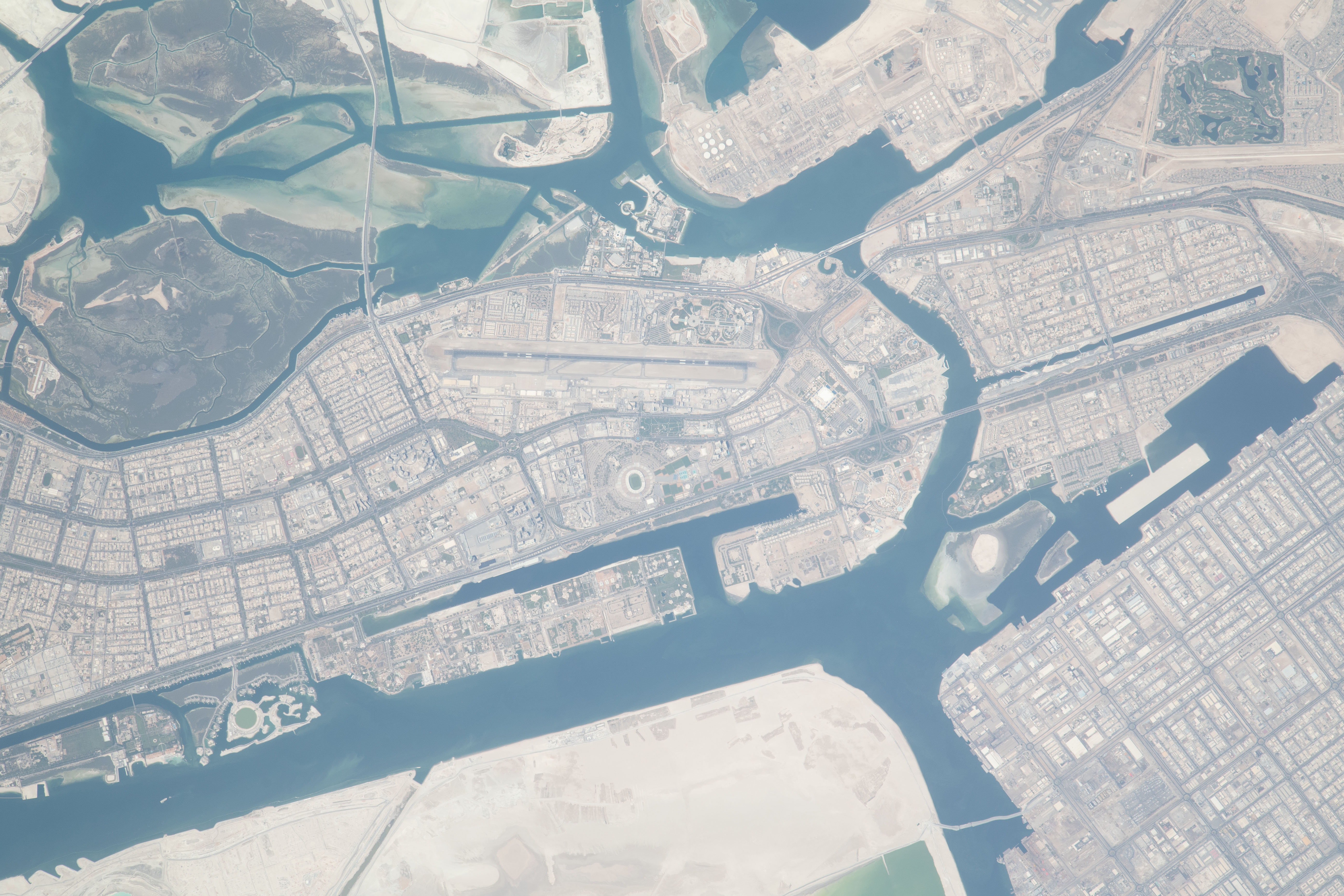 Abu Dhabi, the capital of the United Arab Emirates, is pictured from the International Space Station as it orbited 262 miles above the Persian Gulf.