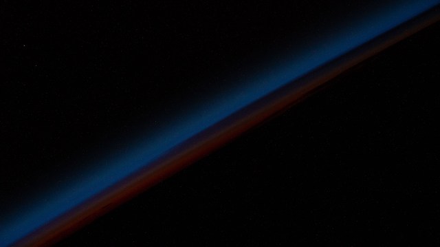 An orbital sunset is pictured from the International Space Station as it was soaring 267 miles above the south Pacific Ocean.