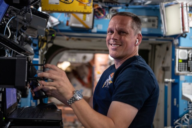 NASA astronaut and Expedition 67 Flight Engineer Bob Hines conducts a robotics test using the U.S. Destiny laboratory module's robotics workstation aboard the International Space Station. The test is part of the Behavioral Core Measures investigation that explores how working on the surface of Mars might affect a crew member’s performance.