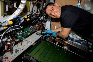 NASA astronaut and Expedition 69 Flight Engineer Frank Rubio performs maintenance on the International Space Station's treadmill located in the Tranquility module.