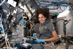 NASA astronaut and Expedition 69 Flight Engineer Jasmin Moghbeli services microbe samples for DNA sequencing aboard the International Space Station.