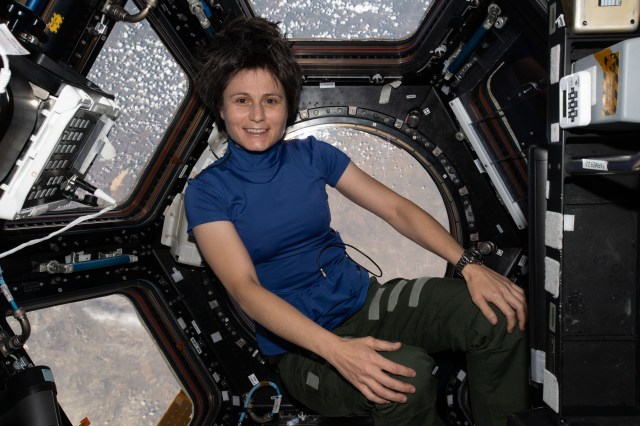ESA (European Space Agency) astronaut and Expedition 67 Flight Engineer Samantha Cristoforetti is pictured inside the seven-windowed cupola, the International Space Station's "window to the world," while orbiting 264 miles above Kazakhstan.
