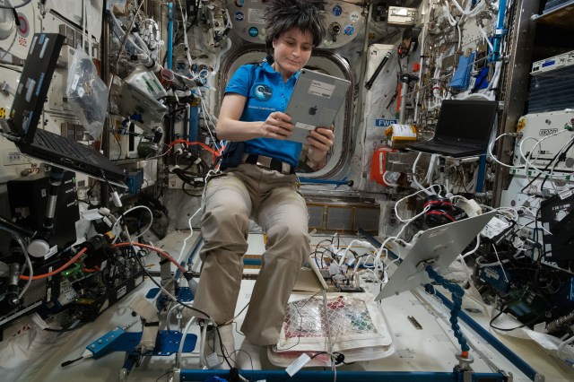 Expedition 67 Flight Engineer and ESA (European Space Agency) astronaut Samantha Cristoforetti wears a microphone on her right shoulder for the Acoustic Diagnostics study. The investigation explores whether equipment noise levels and the microgravity environment may create possible adverse effects on astronaut hearing. The acoustic data will help researchers understand the International Space Station’s sound environment and may inform countermeasures to protect crew hearing.