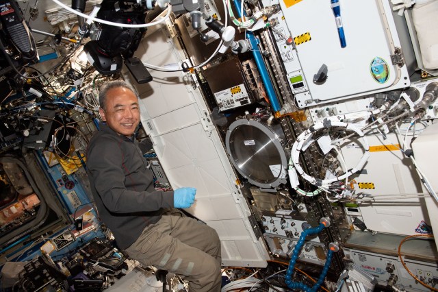 JAXA (Japan Aerospace Exploration Agency) astronaut and Expedition 69 Flight Engineer Satoshi Furukawa swaps samples inside the Materials Science Laboratory located in the International Space Station's Destiny laboratory module.