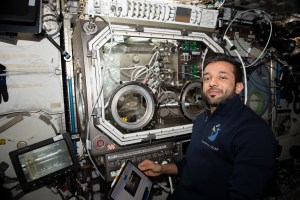 UAE (United Arab Emirates) astronaut and Expedition 69 Flight Engineer Sultan Alneyadi sets up physics research hardware in the Destiny laboratory module's Microgravity Science Glovebox. The investigation seeks to create a superior graphene aerogel, a synthetic material with high porosity and low density, in microgravity benefitting both Earth and space industries such as power storage, environmental protection, and chemical sensing.