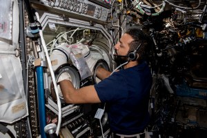 UAE (United Arab Emirates) astronaut and Expedition 69 Flight Engineer Sultan Alneyadi works in the Microgravity Science Glovebox conducting research for the Ring-Sheared Drop experiment. Alneyadi was processing samples for the space physics study that may contribute to a better understanding of neurodegenerative diseases and possibly lead to the development of advanced materials.