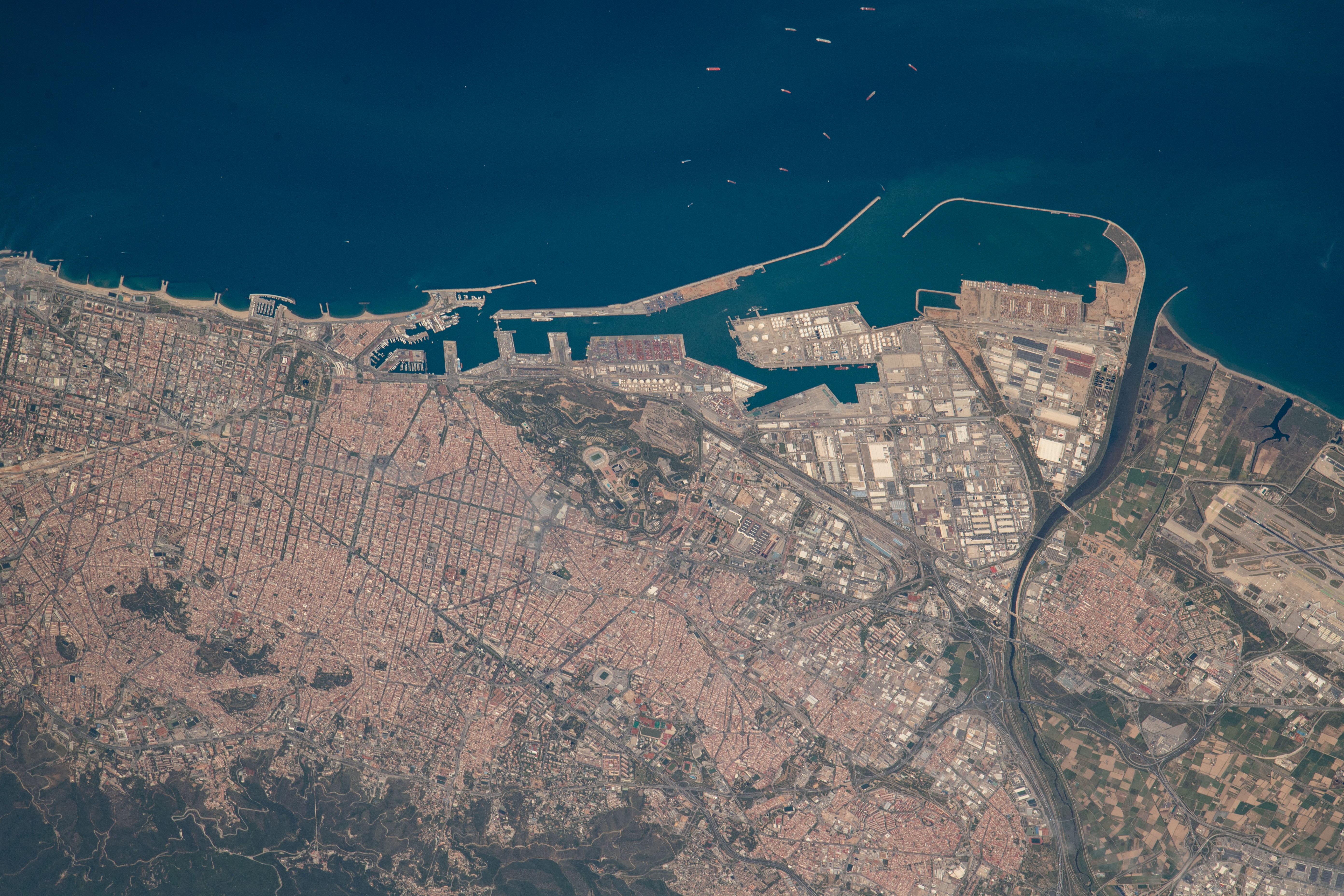 Barcelona, Spain, on the Balaeric Sea coast, is pictured from the International Space Station as it orbited 260 miles above the Mediterranean Sea.