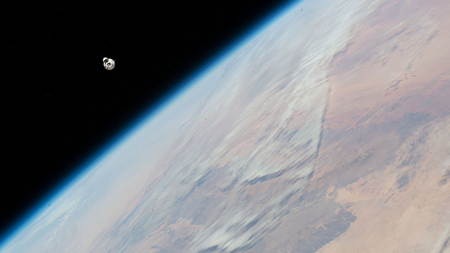 The SpaceX Dragon cargo craft, loaded with over 7,700 pounds of science, supplies, and cargo, approaches the space station for a docking on Nov. 27, 2022.