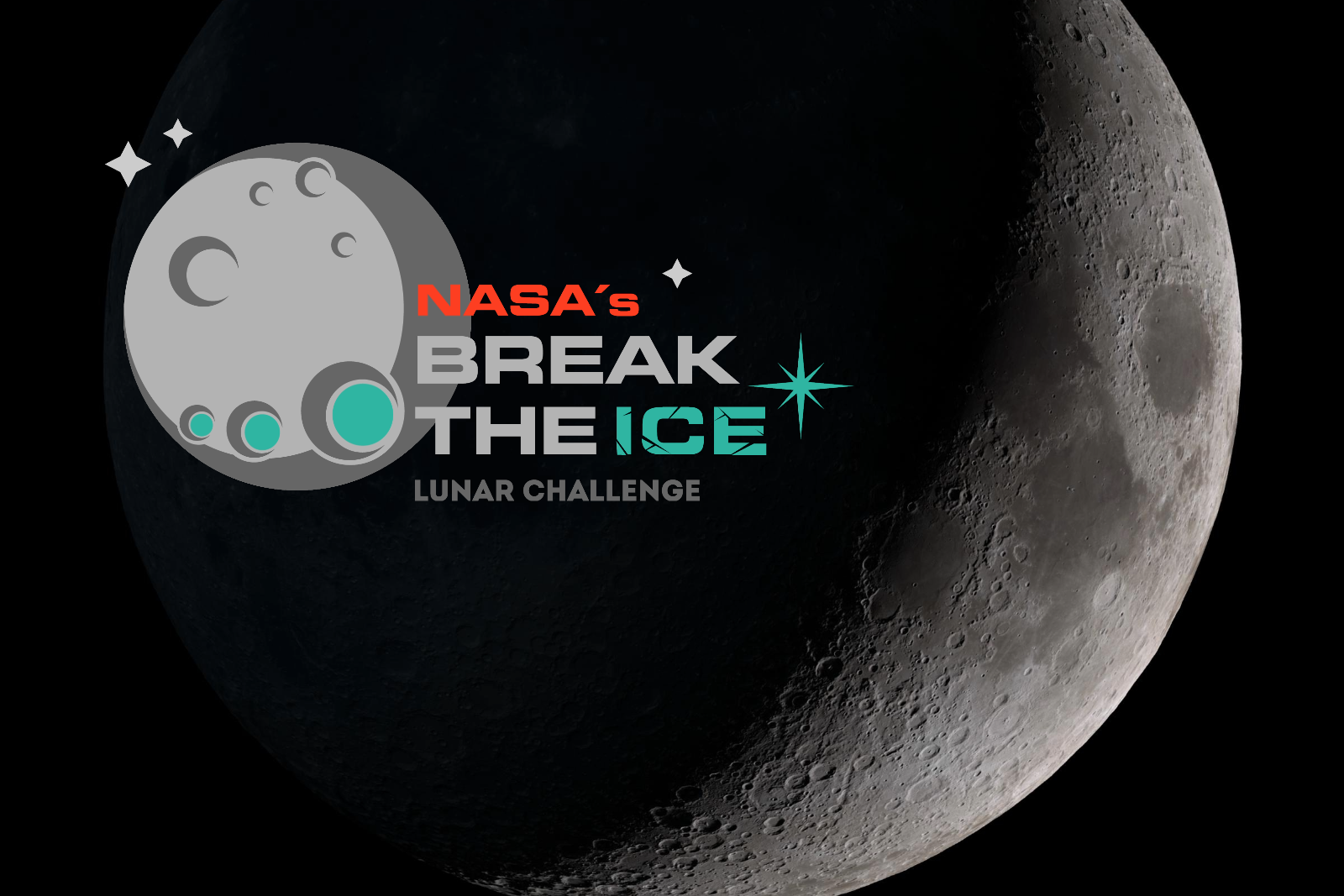 A Graphic of the Break the Ice Lunar Challenge Logo placed on a photo of the Moon.