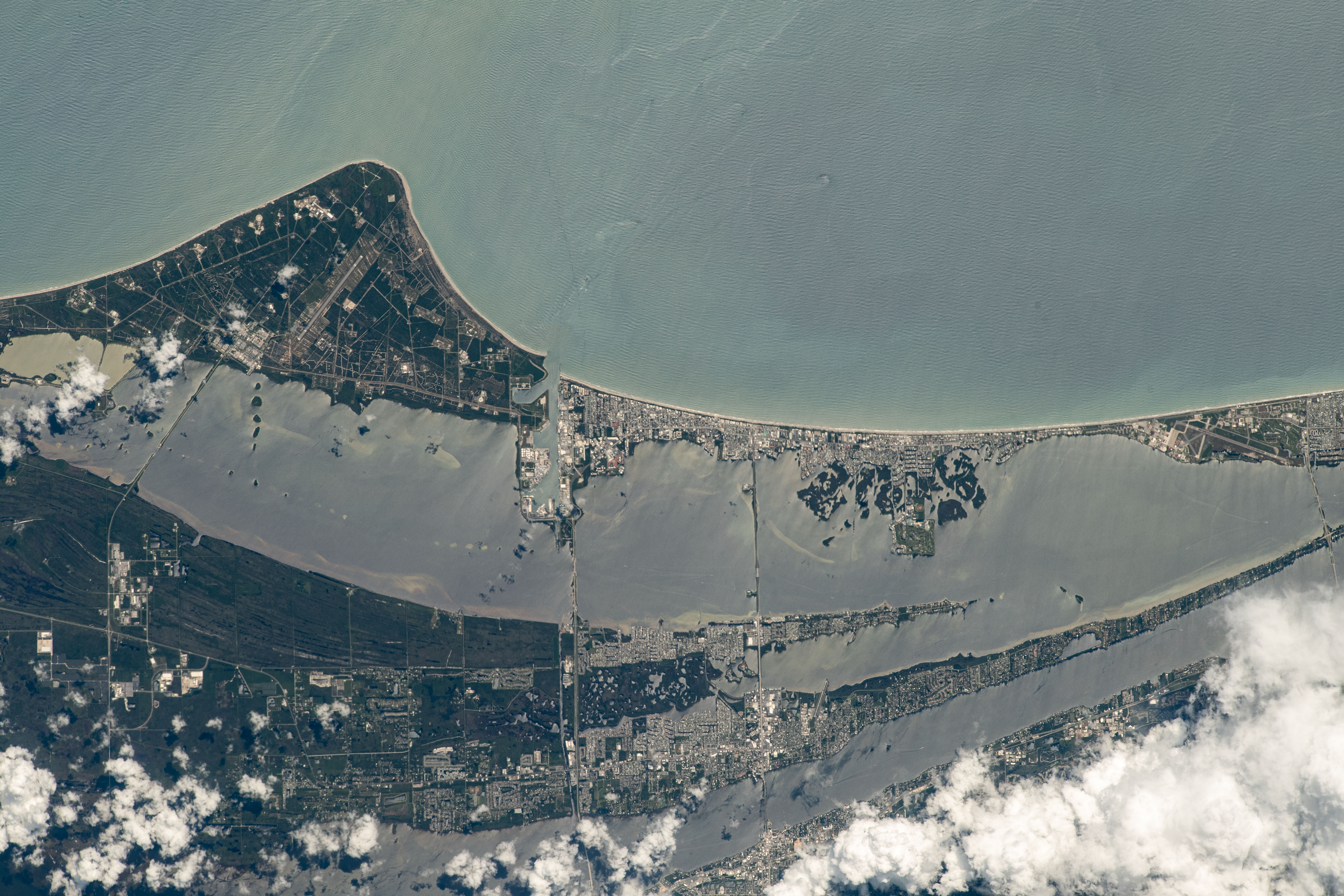 Cape Canaveral on Florida's Atlantic coast, near Cape Canaveral Space Force Station and NASA's Kennedy Space Center, is pictured from the International Space Station as it orbited 260 miles above the Sunshine State.