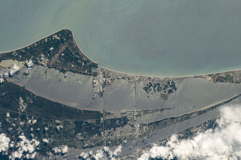 Cape Canaveral on Florida's Atlantic coast, near Cape Canaveral Space Force Station and NASA's Kennedy Space Center, is pictured from the International Space Station as it orbited 260 miles above the Sunshine State.