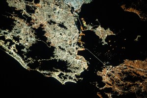 Rio De Janeiro, Brazil's second-most populous city, is pictured during an orbital night pass from the International Space Station as it orbited 261 miles above. Boat lights can be seen dotted along the Guanabara Bay.