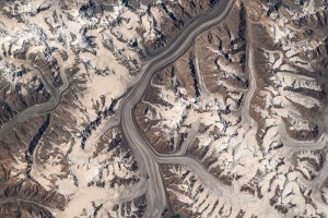 Glaciers in the Pamir mountain range located in The Republic of Tajikistan are pictured from the International Space Station as it orbited 264 miles above Central Asia.