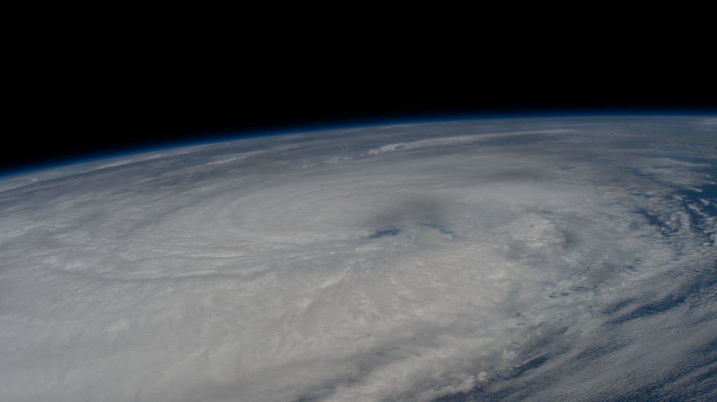 Hurricane Hilary is pictured in the Pacific Ocean off the coast of Baja California from the International Space Station as it orbited 262 miles above.