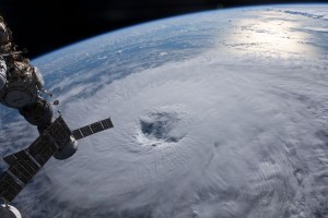 Category 1 Hurricane Nigel is pictured on a northeasterly track in the Atlantic Ocean as the International Space Station orbited 259 miles above. At left, is the Soyuz MS-23 crew ship docked to the Prichal docking module.