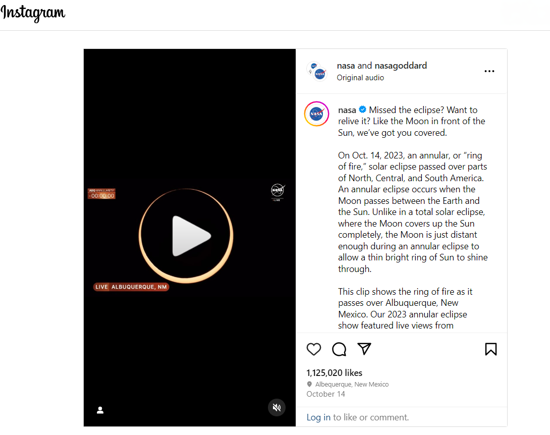 Instagram post of The Ring of Fire eclipse