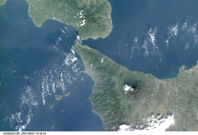 Part of the "toe" of Italy and Sicily are visible in this Expedition Two digital still camera's image.