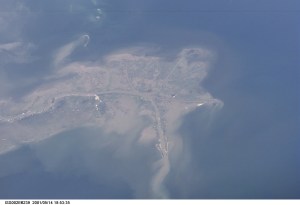 This digital still camera's image, recorded by one of the Expedition Two crew members aboard the International Space Station, features the mouth of the Mississippi River. The distribution of riverborne sediments is clearly evident in the Gulf of Mexico. This delta area is often referred to as the "crow's foot."
