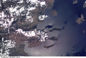 A view of Chalcidice (Khalkidhiki) Peninsula in Northeast Greece was photographed with a digital still camera aboard the International Space Station (ISS).
