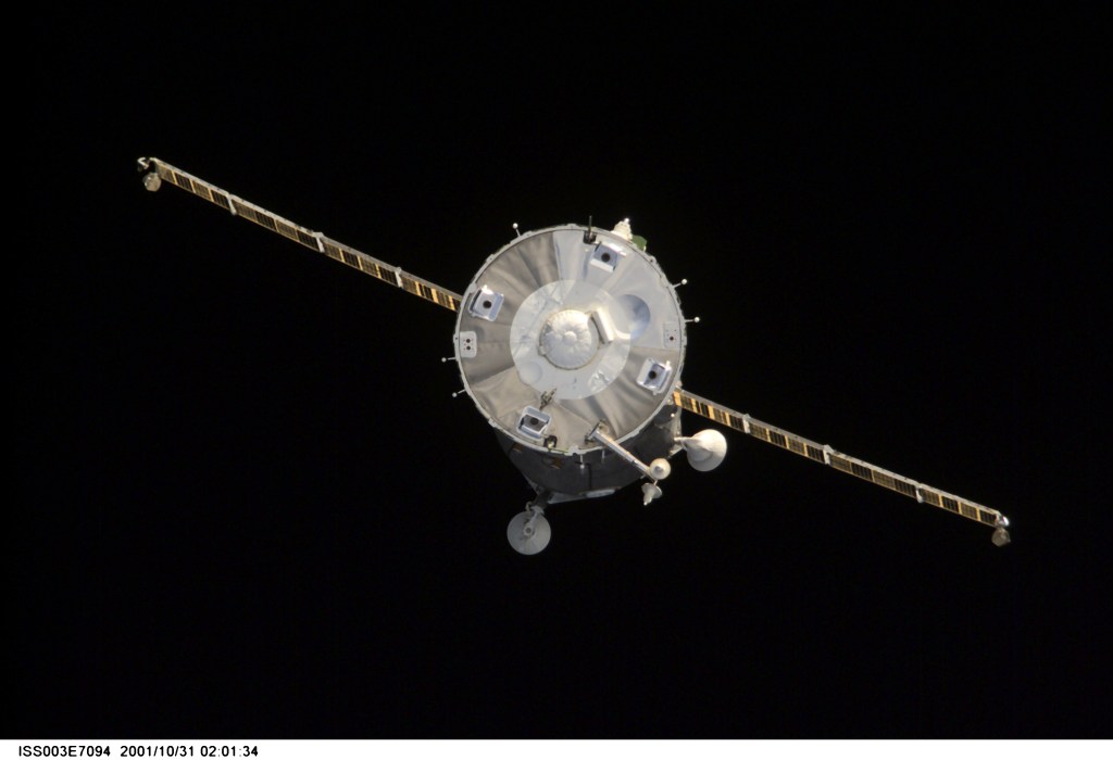 A Soyuz spacecraft departs from the International Space Station (ISS) carrying the Soyuz taxi crew, Commander Victor Afanasyev, Flight Engineer Konstantin Kozeev and French Flight Engineer Claudie Haignere, ending their eight-day stay on the station. Afanasyev and Kozeev represent Rosaviakosmos, and Haignere represents ESA, carrying out a flight program for CNES, the French Space Agency, under a commercial contract with the Russian Aviation and Space Agency. This image was taken with a digital still camera.