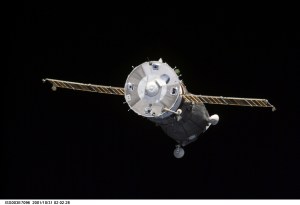 A Soyuz spacecraft departs from the International Space Station (ISS) carrying the Soyuz taxi crew, Commander Victor Afanasyev, Flight Engineer Konstantin Kozeev and French Flight Engineer Claudie Haignere, ending their eight-day stay on the station. Afanasyev and Kozeev represent Rosaviakosmos, and Haignere represents ESA, carrying out a flight program for CNES, the French Space Agency, under a commercial contract with the Russian Aviation and Space Agency. This image was taken with a digital still camera.
