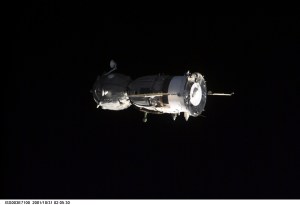 A Soyuz spacecraft departs from the International Space Station (ISS) carrying the Soyuz taxi crew, Commander Victor Afanasyev, Flight Engineer Konstantin Kozeev and French Flight Engineer Claudie Haignere, ending their eight-day stay on the station. Afanasyev and Kozeev represent Rosaviakosmos, and Haignere represents ESA, carrying out a flight program for CNES, the French Space Agency, under a commercial contract with the Russian Aviation and Space Agency. This image was taken with a digital still camera.