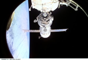 Backdropped by Earth’s horizon and the blackness of space, a Soyuz spacecraft undocks from the International Space Station (ISS) carrying the Soyuz taxi crew, Commander Victor Afanasyev, Flight Engineer Konstantin Kozeev and French Flight Engineer Claudie Haignere, ending their eight-day stay on the station. Afanasyev and Kozeev represent Rosaviakosmos, and Haignere represents ESA, carrying out a flight program for CNES, the French Space Agency, under a commercial contract with the Russian Aviation and Space Agency. This image was taken with a digital still camera.