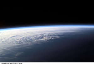 Pictured near Earth's horizon, Hurricane Michelle made landfall on Cuba on November 4, 2001, with sustained winds of 135 miles per hour. The most signficant impact was in the Matanzas province near Pinar del Rio. This scene was captured by one of the Expedition Three crew members aboard the International Space Station (ISS)using a digital still camera.