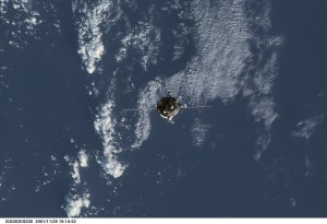 Backdropped by the blue and white Earth, an unpiloted Progress supply vehicle approaches the aft port of the Zvezda Service Module (out of frame) on the International Space Station (ISS), completing a two-day automated flight. The Progress 6 craft, which launched from the Baikonur Cosmodrome in Kazakhstan on Monday, November 26, 2001, carried more than a ton of food, fuel and equipment for the Expedition Four crew members.