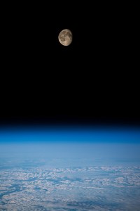 The waning gibbous Moon is pictured from the International Space Station as it orbited 262 miles above the Swiss Alps.