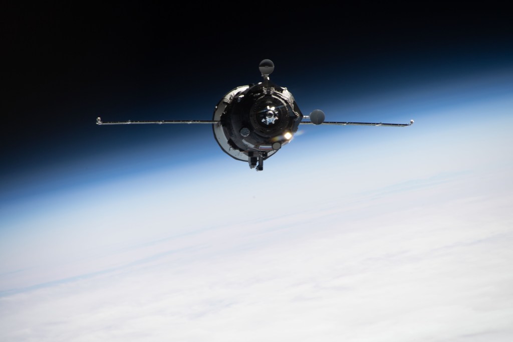 The Progress 86 cargo craft approaches the International Space Station's Poisk module ahead of its docking at 6:18 a.m. EST.