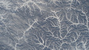 The frozen landscape of the Inner Mongolia region of China is pictured from the International Space Station as it orbited 262 miles above the Asian continent.